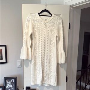 Eliza J Cream Crew Neck Bell Sleeve Dress